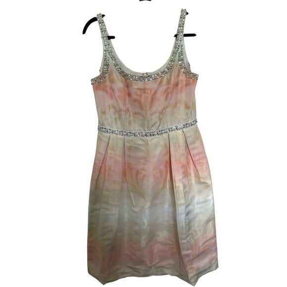 Carmen Marc Valvo Pearl Embellished Peach Ombre Cocktail Dress Sz 6 - Picture 1 of 14